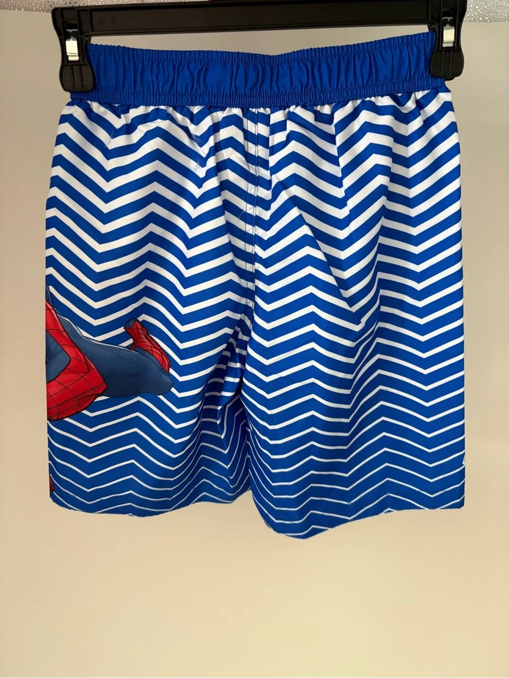 Marvel Boys Blue and Red Spider-Man Chevron Swim Trunks